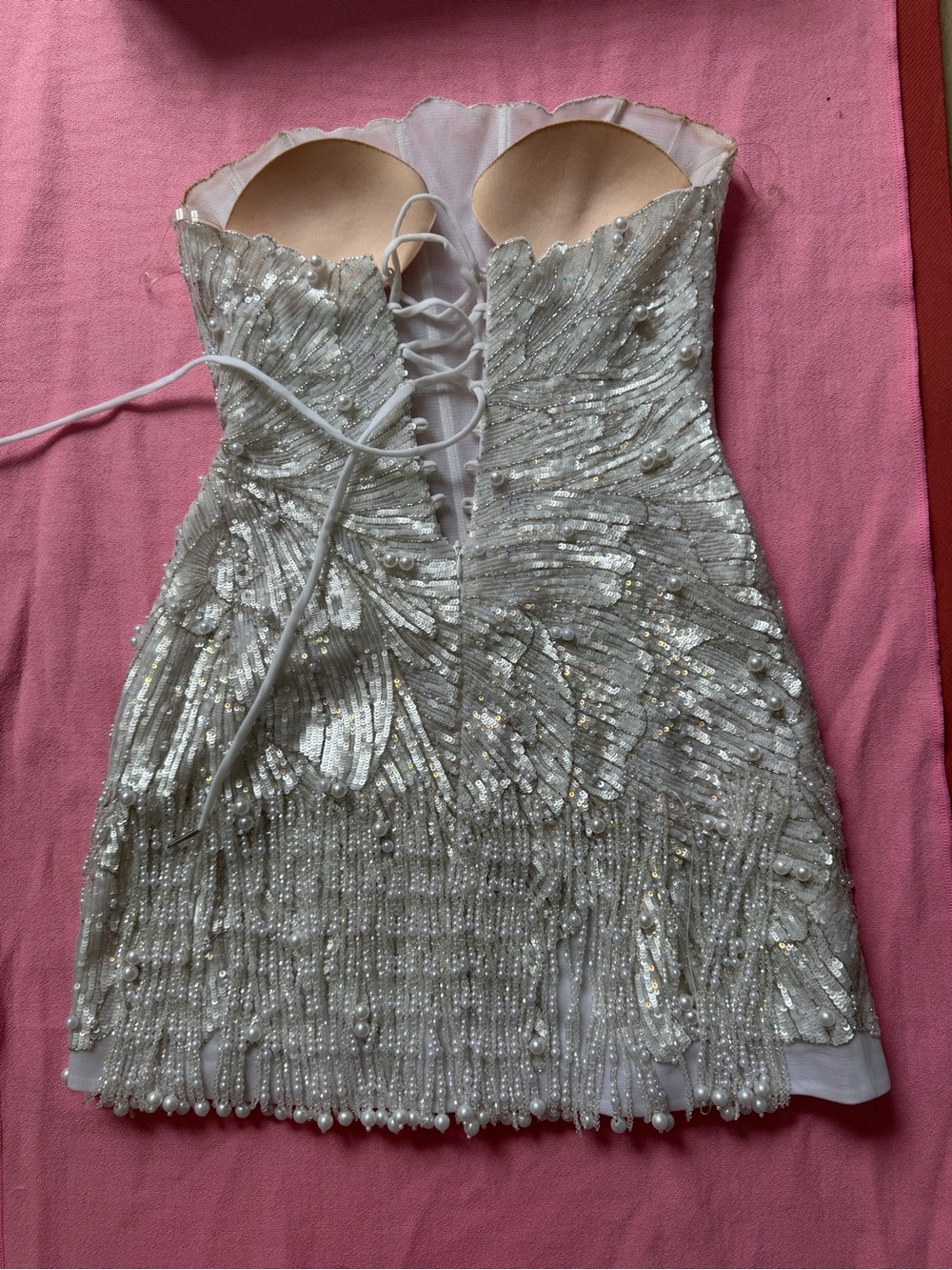 Strapless Sequin Cocktail Dress in Iridescent White - Picture 6 of 8